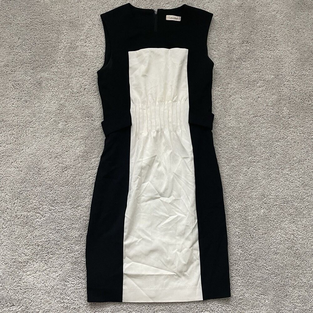 Calvin Klein Black White Colorblock Sheath Dress Size 10